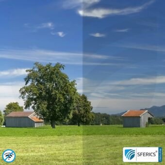 RDF72 abschirmende Fensterfolie | HF Schirmdämpfung gegen Elektrosmog bis 33 dB | 72 % Lichtdurchlässigkeit | Wirkungsvoll gegen 5G!