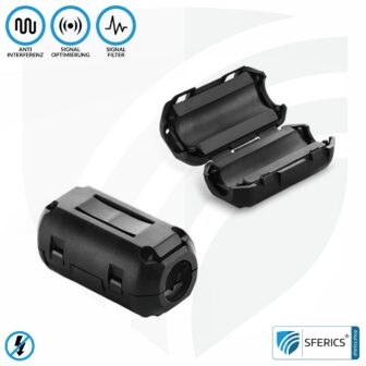 Produkte in Aktion 18 Ferritkern Filter gegen Elektrosmog im Headsetkabel | schwarz, klickbar, für 5 mm Kabel | GRATIS 1 Stück als Geschenk!