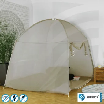 Abschirmzelt SAFECAVE Superking | Anti Elektrosmog Vollschutz | Mobiler Strahlenschutz gegen WLAN, Handy, LTE, 5G, ... mit Wirkungsgrad über 99,99 % (42 dB) | frei stehend, ohne Deckenaufhängung | NF erdbar