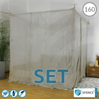 Abschirmender Baldachin Elektrosmog PRO im Set | QUEENSIZE BETT, 160 CM | Abschirmung Funk über 99,99 % (48 dB). Erdbar. Wirkungsvoll gegen 5G!