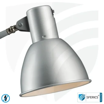 Geschirmte Lampe im Design SILBER | Schreibtischlampe für den hellen Arbeitplatz oder als geniale Werklampe | E27 Fassung