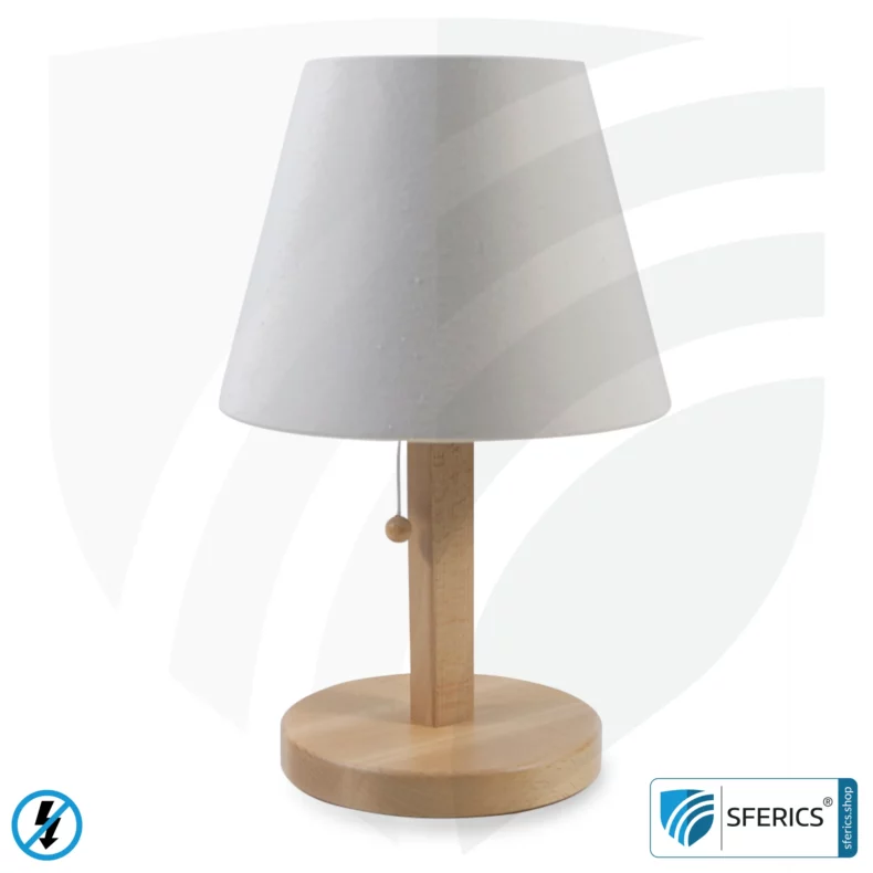 Geschirmte Tischlampe aus Buchenholz | Lampenschirm NATUR | aus Chintz, einem Baumwollgewebe in Leinenbindung | E27 Fassung