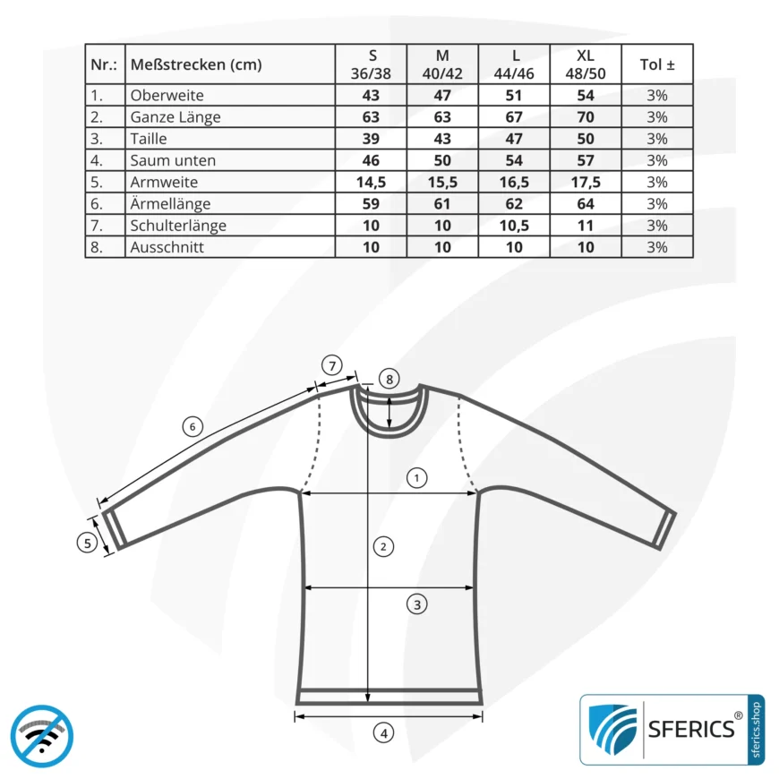Abschirmendes ANTIWAVE Shirt für Damen | Langarm | Schutz bis zu 30 dB vor HF Elektrosmog (Handy, WLAN, LTE) | Ideal für elektrosensible Menschen