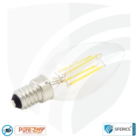 4 Watt LED Filament Kerze Pure-Z NEO | Hell wie 38 Watt, 400 Lumen | CRI 97 | flimmerfrei | warmweiß | E14 | klar