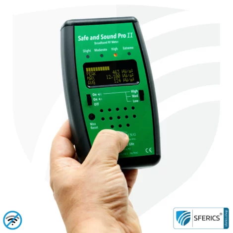SAFE AND SOUND PRO 2 Elektrosmog Detektor | Einzigartiger Messbereich bis 2.500.000 µW/m² | Semiprofi Breitband HF Messgerät für Einsteiger | Erkennung von EMF Funkstrahlung bis 8 GHz, inklusive 5G!