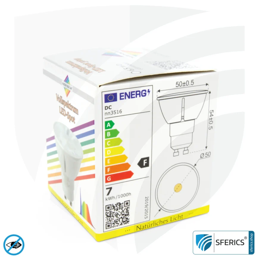 6,5 Watt LED Spot Vollspektrum 3step | Dimmbar mit LED Dimmer | Hell wie 35 Watt, 510 Lumen | CRI über 93 | flimmerfrei | Tageslicht | GU10 | Business Qualität