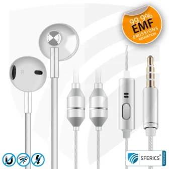 Luftkabel In-Ear Stereo Headset mit Mikrofon | Air Tube MINI | strahlungsfreie Technologie ohne Elektrosmog | weiss-silber | mit Klinkenstecker