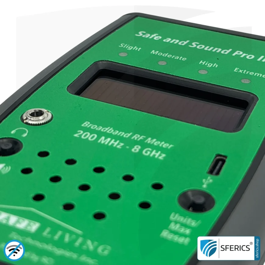 SAFE AND SOUND PRO 2 Elektrosmog Detektor | Einzigartiger Messbereich bis 3.180.000 µW/m² | Semiprofi Breitband HF Messgerät für Einsteiger | Erkennung von EMF Funkstrahlung bis 8 GHz, inklusive 5G! | Modell 2025
