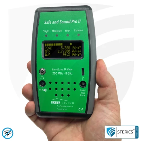 SAFE AND SOUND PRO 2 Elektrosmog Detektor | Einzigartiger Messbereich bis 3.180.000 µW/m² | Semiprofi Breitband HF Messgerät für Einsteiger | Erkennung von EMF Funkstrahlung bis 8 GHz, inklusive 5G! | Modell 2025