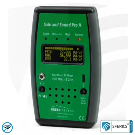 SAFE AND SOUND PRO 2 Elektrosmog Detektor | Einzigartiger Messbereich bis 3.180.000 µW/m² | Semiprofi Breitband HF Messgerät für Einsteiger | Erkennung von EMF Funkstrahlung bis 8 GHz, inklusive 5G! | Modell 2025