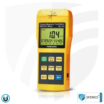 TENMARS TM-192 | Magnetfeld Messgerät| Dreiachsensensor (X/Y/Z), Frequenzbereich 30 - 2000 Hz, Anzeige im mG oder µT