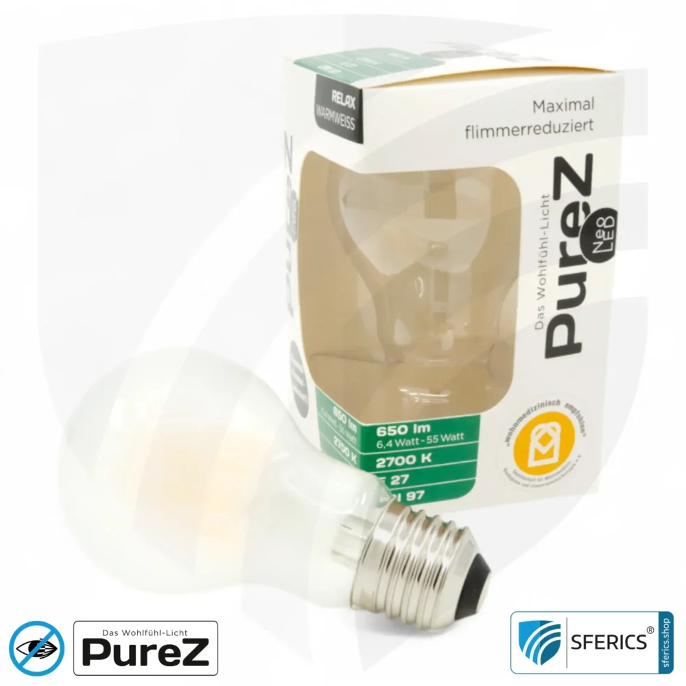 6,4 Watt LED Filament Pure-Z NEO | Hell wie 55 Watt, 650 Lumen | CRI 97 | flimmerfrei | warmweiß | E27 | matt