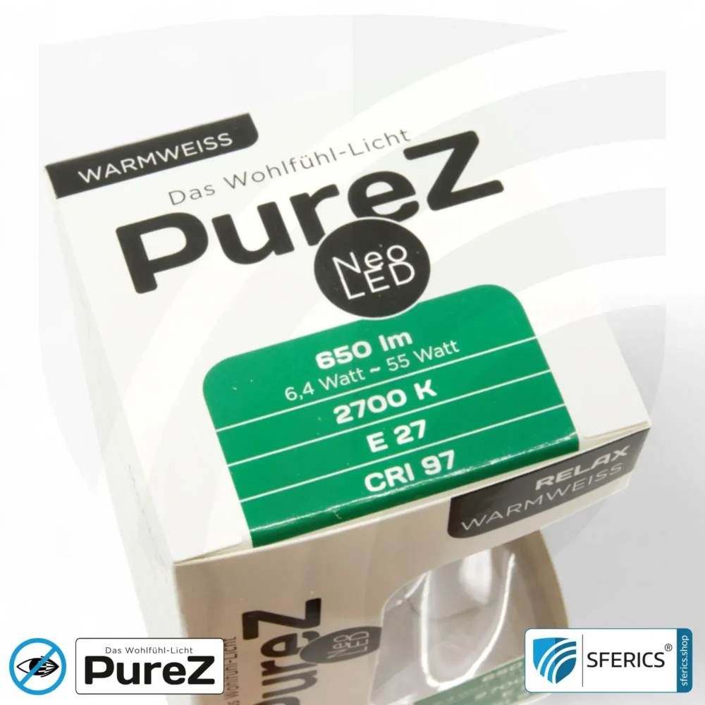 6,4 Watt LED Filament Pure-Z NEO | Hell wie 55 Watt, 650 Lumen | CRI 97 | flimmerfrei | warmweiß | E27 | klar