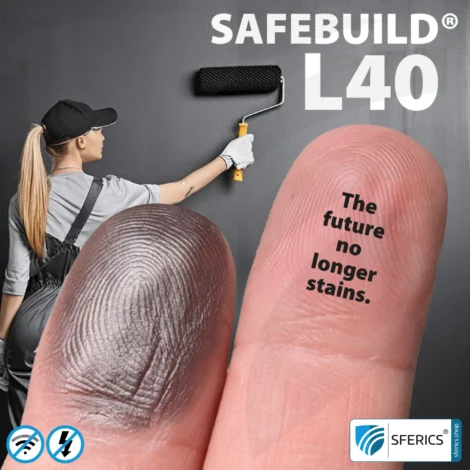 Abschirmfarbe SAFEBUILD L40 für technische Anwendungen | HF Schirmdämpfung gegen Elektrosmog bis zu 90 dB bei 40 GHz | Kein Graphit-Effekt = färbt nicht ab | TÜV SÜD zertifiziert